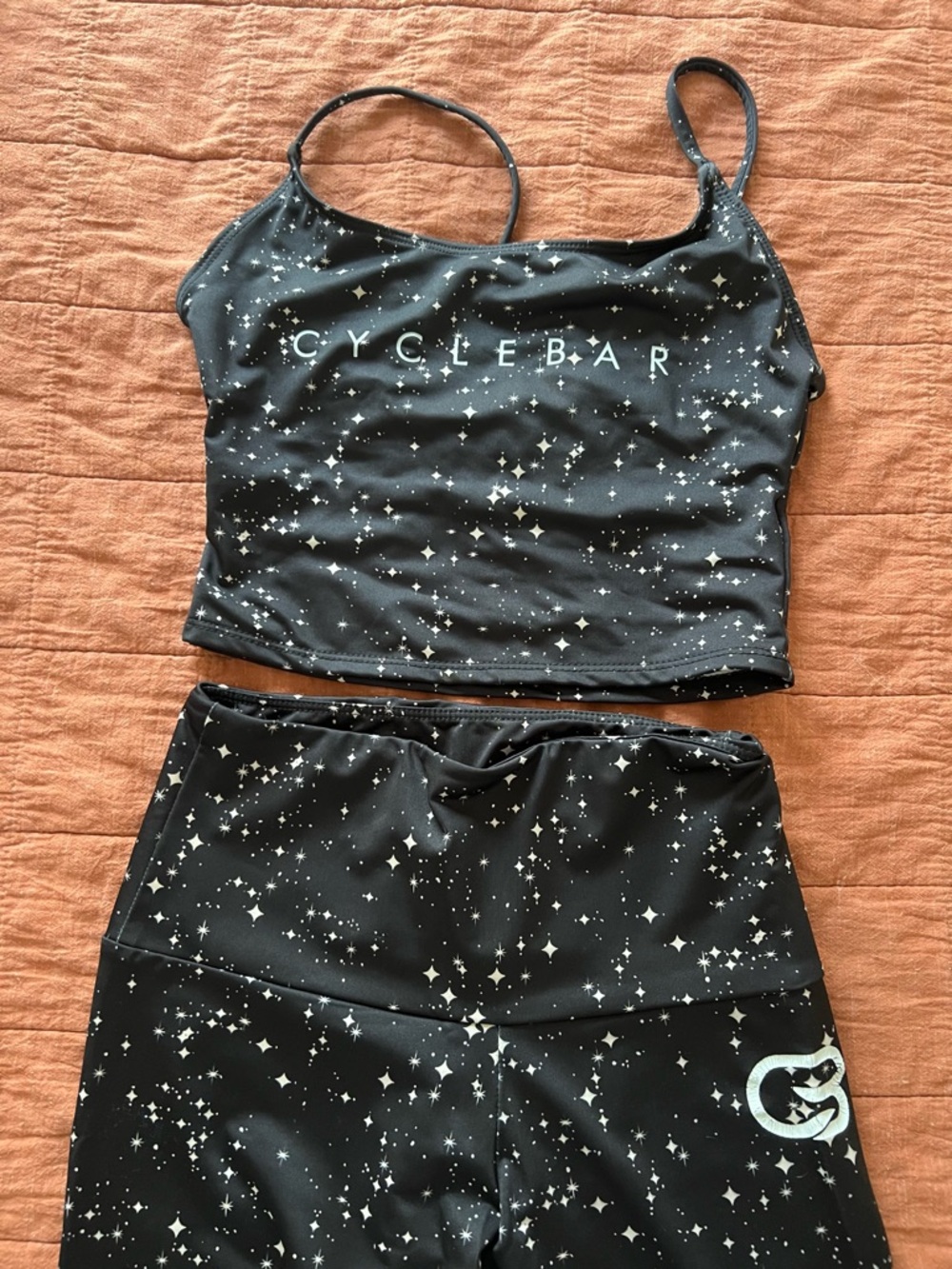 CycleBar Onzie Black Starry Print High-Rise Leggings & Tank Set